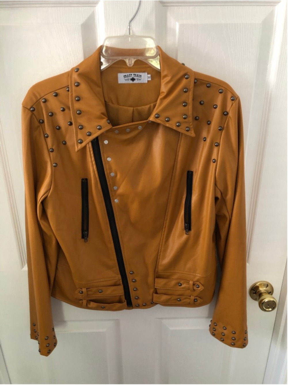 Sz M Crazy Train Studded Moto Brando Biker Style Jacket Western Punk PU Leather - Picture 12 of 12